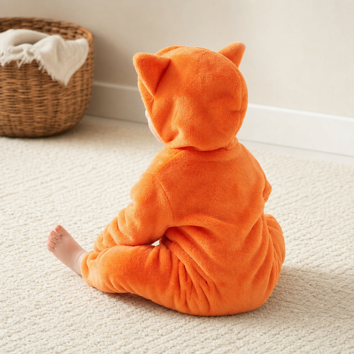 Back view of the orange fox costume hood